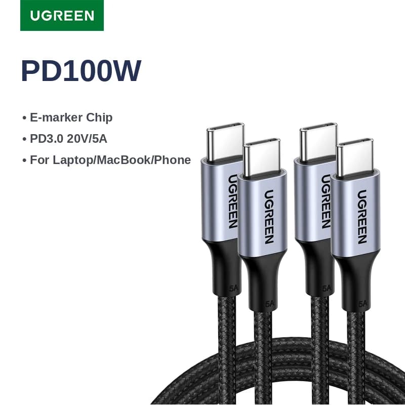 كابل USB Type-C إلى USB-C من UGREEN بقوة 100 واط للشحن السريع لهواتف سامسونج S25 وآيفون 17 و16 يدعم Quick Charge 4.0