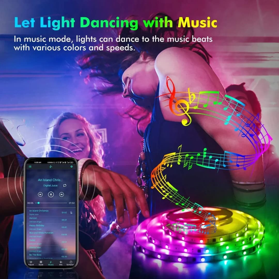 شريط إضاءة محيطي RGB USB 5V LED 5050 متزامن مع الموسيقى شريط مرن إضاءة ذكية للمنزل تحكم عن بعد عبر تطبيق للغرفة والتلفزيون ديكور DIY - 2