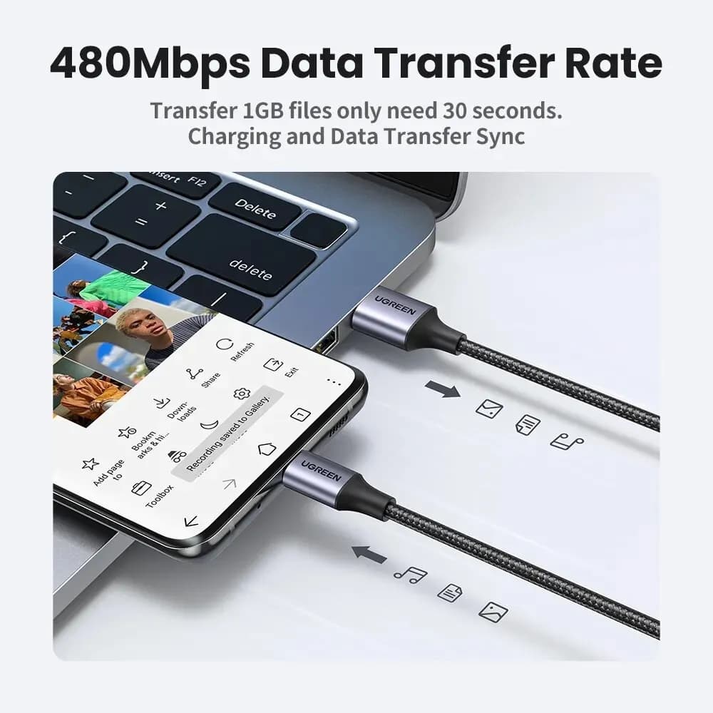 كابل شحن سريع UGREEN 3A مناسب لجهاز iPad Samsung Xiaomi Poco كابل بيانات شاحن USB-C المغناطيسي كابل الهاتف المحمول - 6
