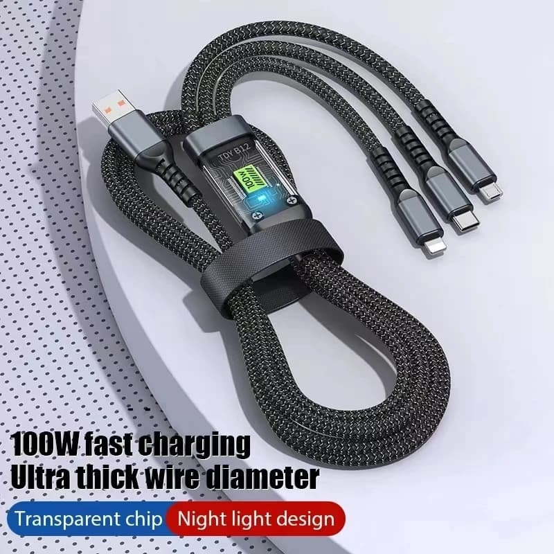 كابل شحن سريع شفاف 3 في 1 100 واط Type C USB Micro لهواوي أوبو فيفو سامسونج شاومي شاحن مصباح طيار USB C 6A - 5