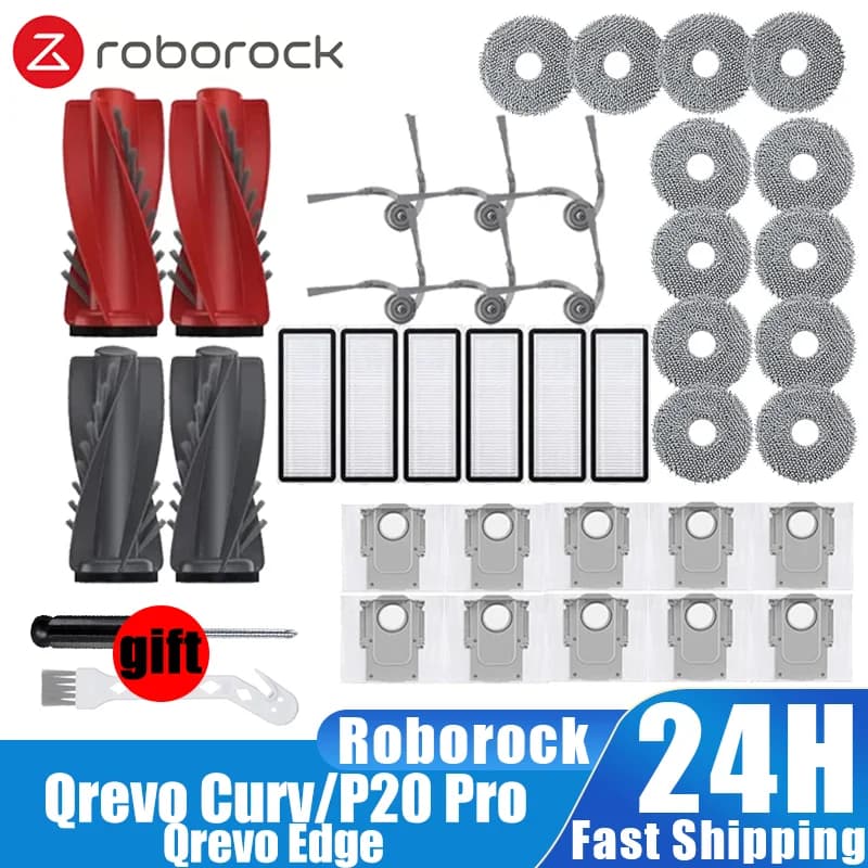 إكسسوارات Roborock P20 وP20 Pro وP20 Ultra وP20 Plus - متوافقة مع Qrevo Curv/Edge/Curve، بكرة، فرشاة، فلتر وكيس غبار