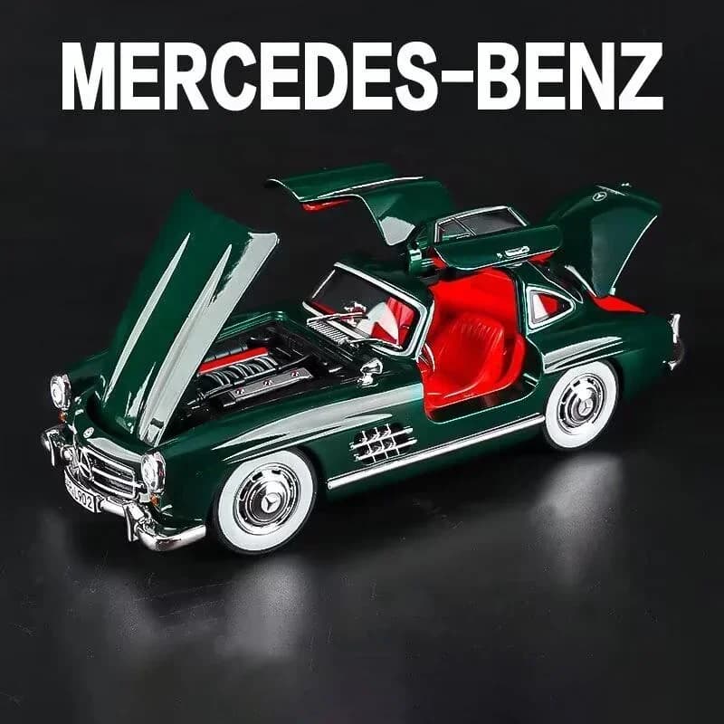 نموذج سيارة مرسيدس بنز 300SL بمقياس 1:24 من سبائك معدنية كلاسيكية قديمة مع إضاءة وصوت هدية لعبة للأطفال