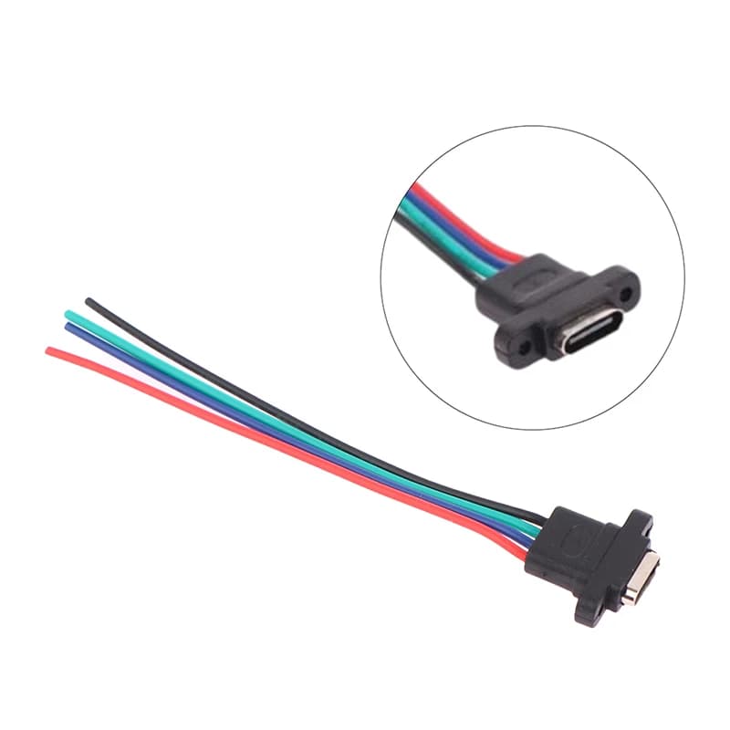 منفذ USB 3.1 Type C 4 دبوس مقاوم للماء مع ثقب مسمار، واجهة شحن سريعة مع كابل - 4