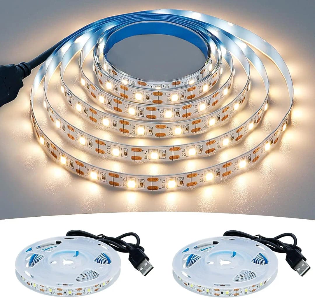 شرائط LED USB 5V، 2835 أبيض دافئ، إضاءة خلفية للتلفزيون، ديكور منزلي، مصباح LED بطول 1-5 متر