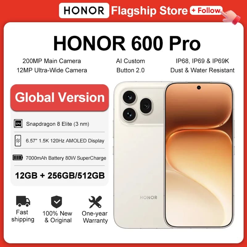 الإصدار العالمي من HONOR 600 Pro بشاشة AMOLED مقاس 6.57 بوصة ومعالج Snapdragon 8 Elite وكاميرا 200 ميجابكسل مع OIS وتقريب 120X وبطارية 7000 مللي أمبير وشحن سلكي 80 واط ولاسلكي 50 واط - 2