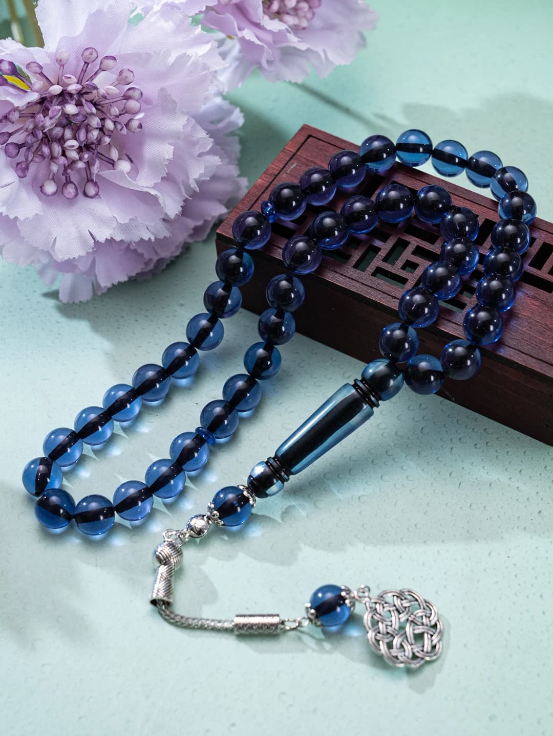 1 blue-brown-green three-color charm bracelet, 45 acrylic charms, patterned pendant, daily prayer counting gift - 2