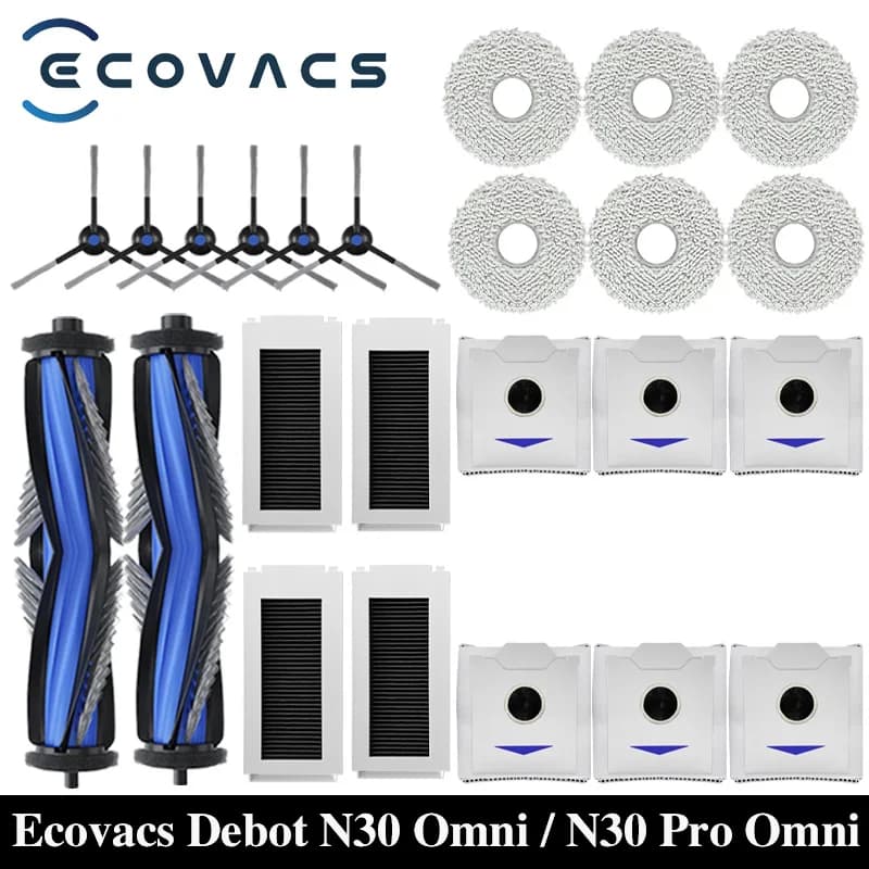إكسسوارات قطع غيار مكنسة روبوت Ecovacs Debot N30 Omni / N30 Pro Omni فرشاة جانبية رئيسية فلتر هيبا ممسحة كيس غبار