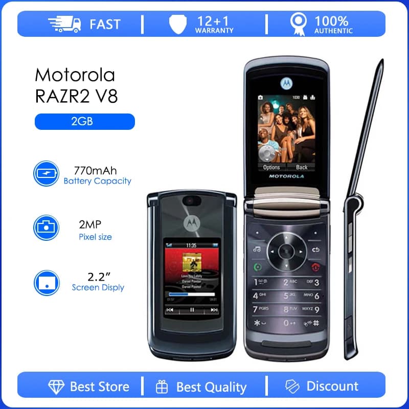 Motorola RAZR2 V8 Refurbished-Original V8  2MP Detachable Battery 770mAh Cell Phone Wholesale Free shipping