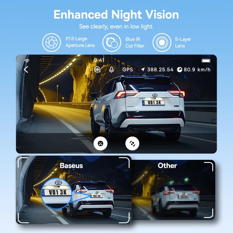 Baseus 3K Dash Cam VD1 Front and Rear Cam HD Built-in GPS Galileo Supercapacitor Car DVR Car Camera Recorder Support 24H Parking - 4