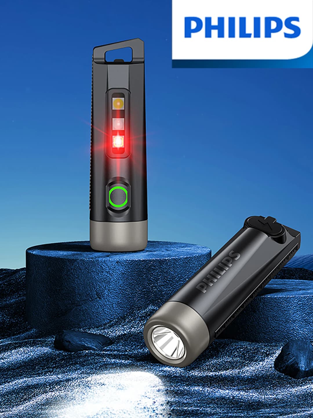 كشاف PHILIPS EDC LED قابل لإعادة الشحن، مصباح صغير، كشاف مفاتيح EDC، مصباح تخييم للمشي والدفاع عن النفس