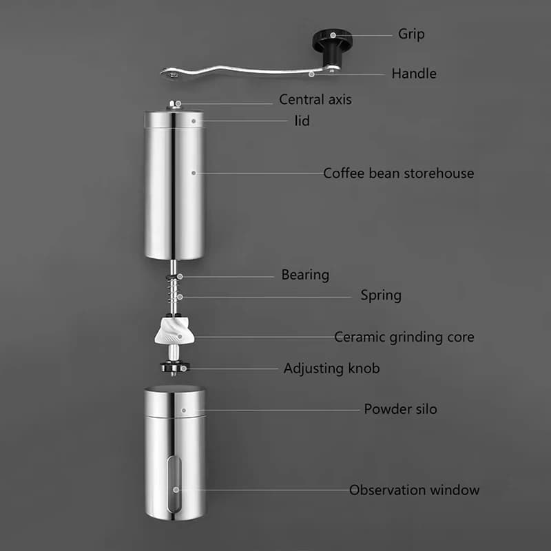 Stainless Home Portable Manual Coffee Grinder Hand Coffee Mill with Ceramic Burrs Adjustable Settings Portable Hand Crank Tools - 5