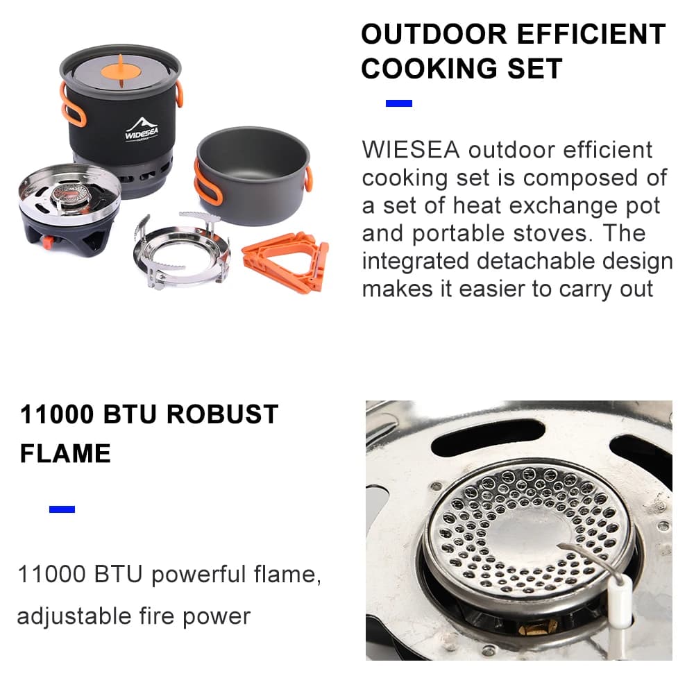 Widesea Camping Cooking System with Heat Exchanger Outdoor Gas Burner Stove Tourist Pot Set Cup Tableware Cookware Tourism Hike - 5