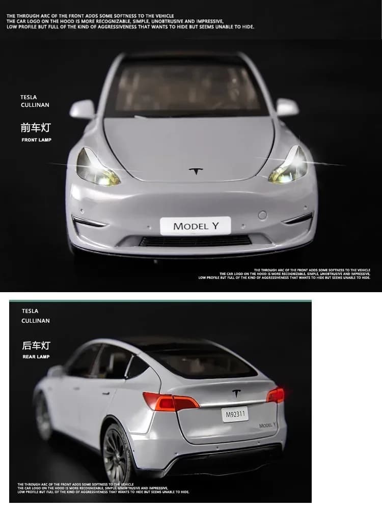 1:24 Tesla Model Y Model 3 Model S Metal Alloy Diecast Toy Car Model Sound And Light Children's Toy Collectibles Birthday Gifts - 2