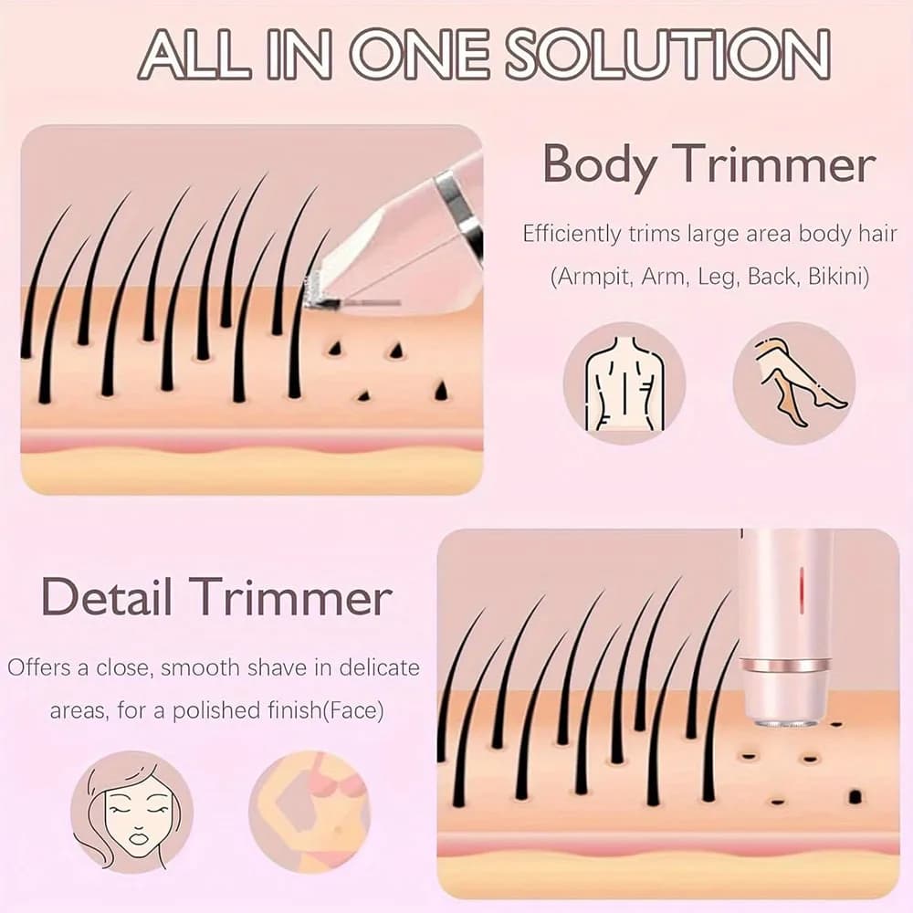 2in1 Electric Epilator Razors Painless Bikini Trimmer Facial Mustache Shavers Body Hair Trimmer for Women Facial Hair Remover - 4