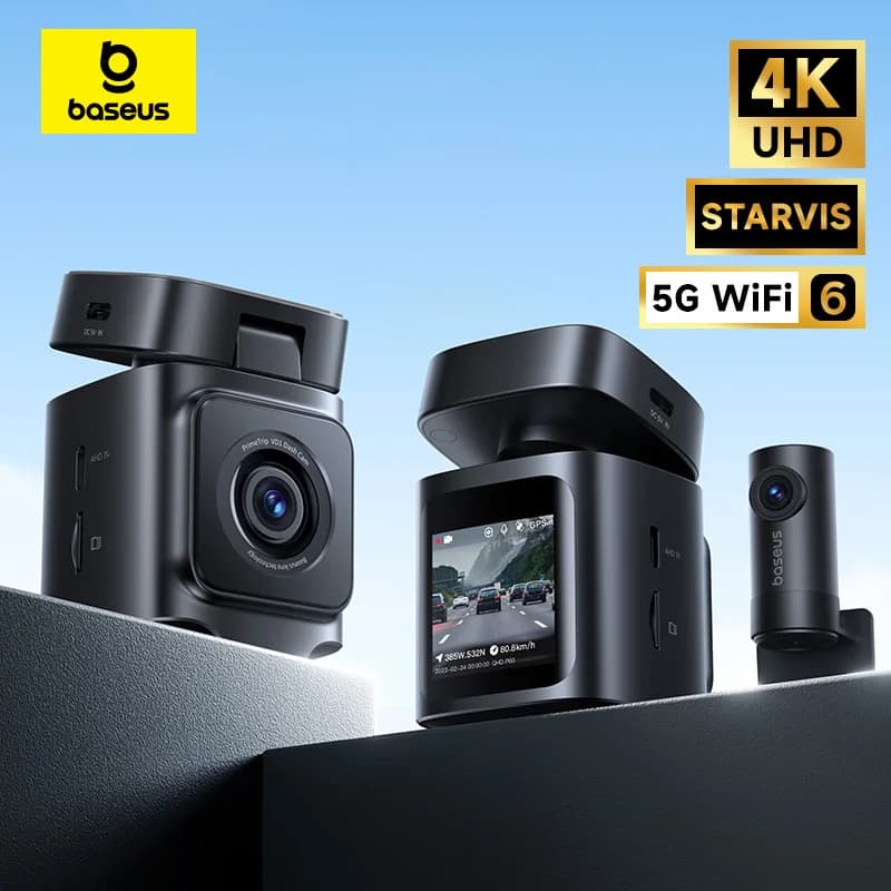 كاميرا داش Baseus 4K VD1 Pro بتقنية UHD، أمامية وخلفية مع مستشعر SONY فائق للرؤية الليلية، وWiFi6، ومسجل فيديو DVR