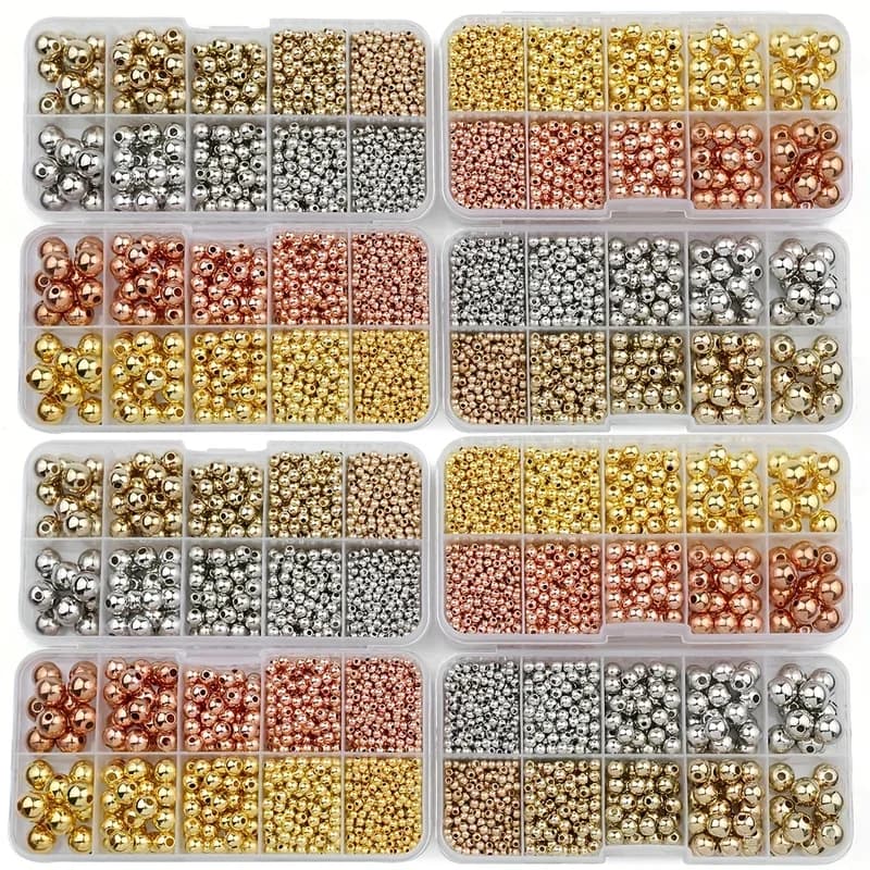 950 قطعة 3/4/6/8/10MM خرزات فضفاضة مستديرة ذهبية وفضية CCB مجموعة صندوق DIY لصنع الإكسسوارات والأساور والعقود