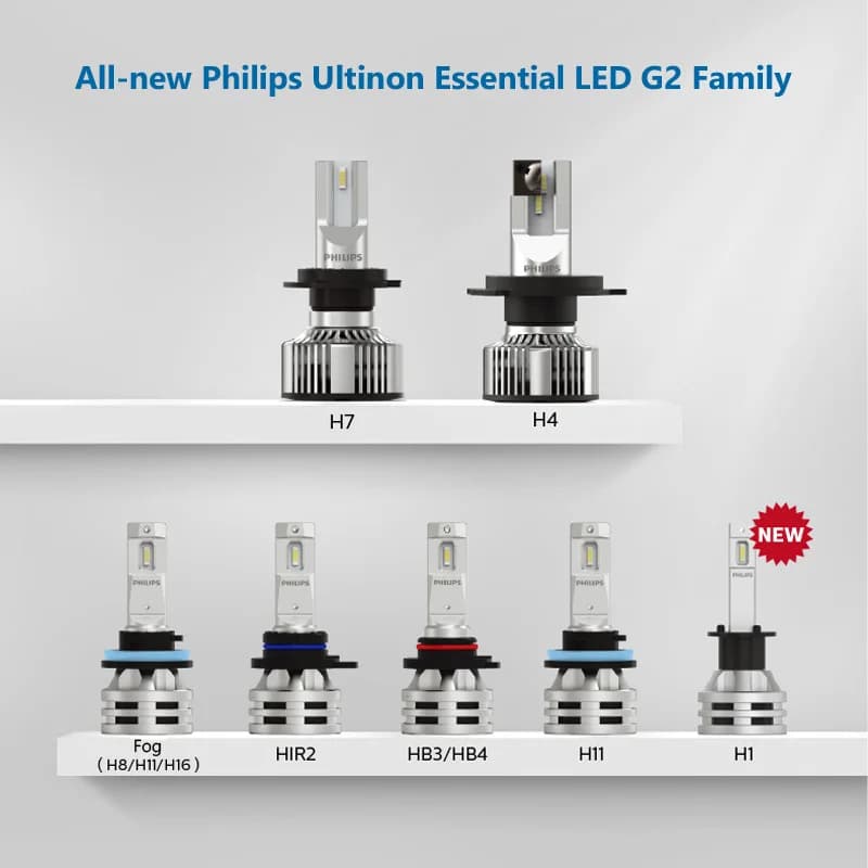 مصابيح أمامية للسيارة Philips Ultinon Essential G2 LED بأنواع H4 وH7 وH11، إضاءة عالية ومنخفضة 6500K بيضاء - 6