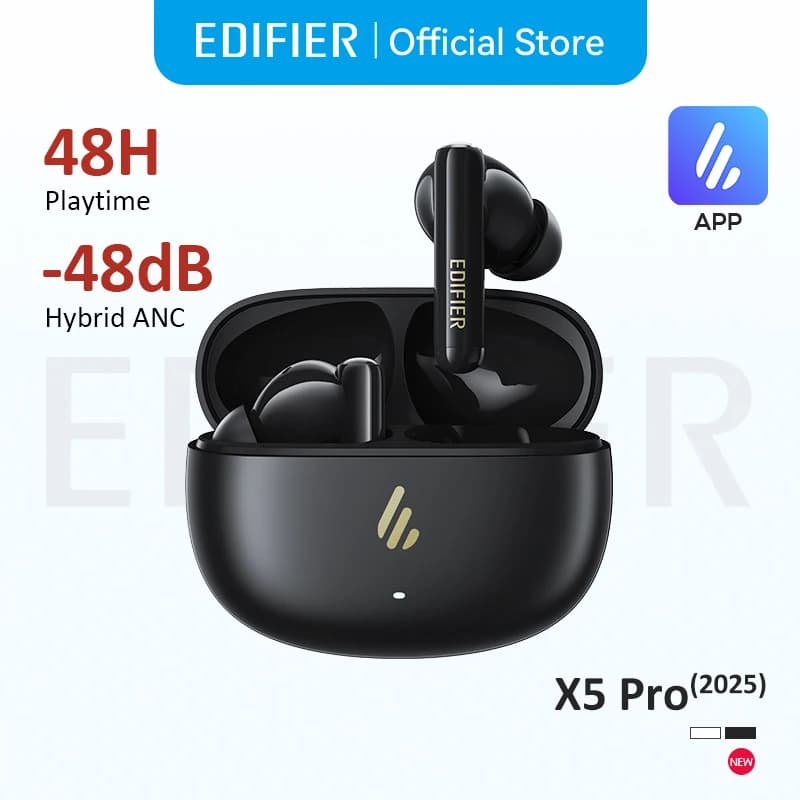 سماعات إديفيير إكس5 برو بلوتوث لاسلكية مع إلغاء الضوضاء نشط، مقاومة للماء IP55، وضع الألعاب، شحن سريع