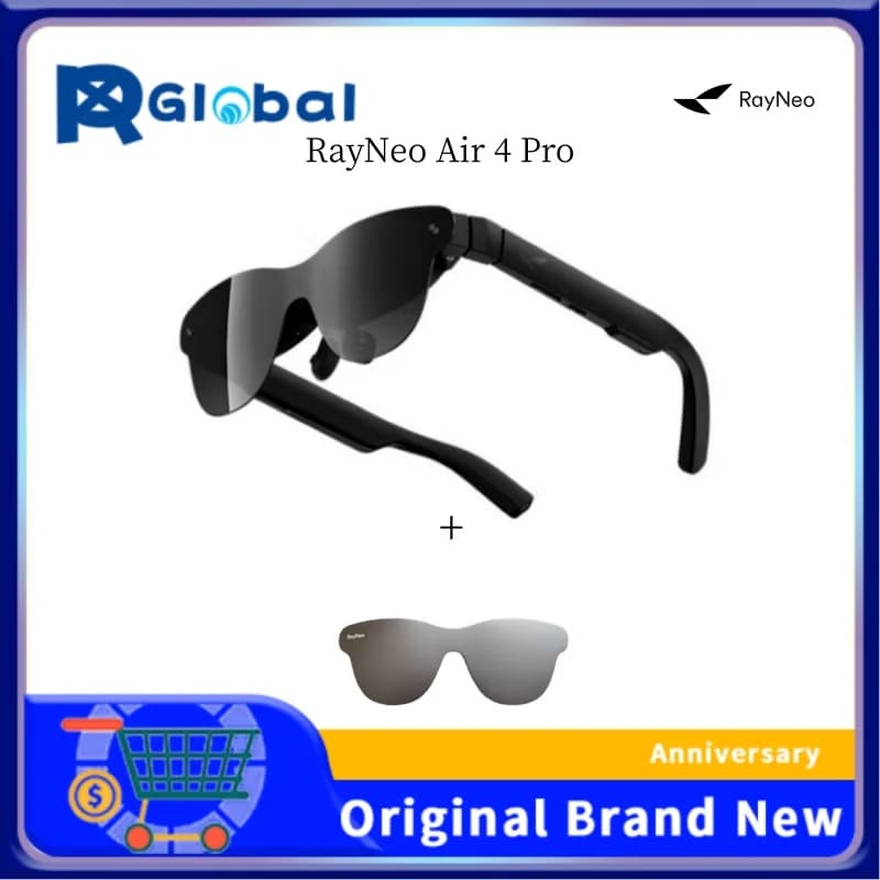نظارات RayNeo Air 4 Pro الذكية للواقع المعزز، تدعم HDR10، 3840 هرتز، 4 مكبرات صوت، 1200 شمعة، شاشة Micro-OLED مزدوجة الطبقات، أوضح