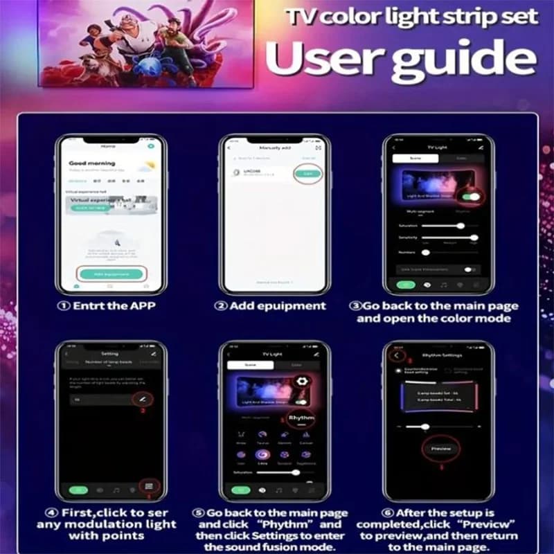 شريط إضاءة خلفية تلفزيون LED RGBIC مع تحكم بتطبيق الكاميرا إضاءة ذكية متزامنة مع الموسيقى لغرف الألعاب إضاءة محيطة 55-75 بوصة - 6