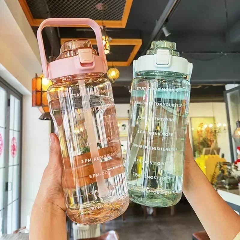 2L Sports Water Bottle Extra Large Capacity Plastic Drink Bottle WithStraw and Time MarkerSuitable for Gym/OutdoorSportsReusable - 4