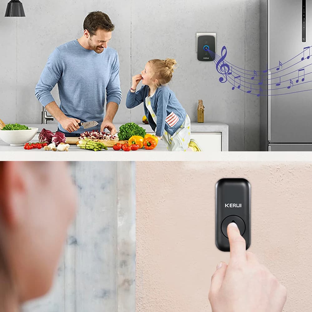 جرس باب لاسلكي KERUI مقاوم للماء للمنزل الذكي ألحان ترحيبية أجراس LED وميض أمان حجم قابل للتعديل - 4
