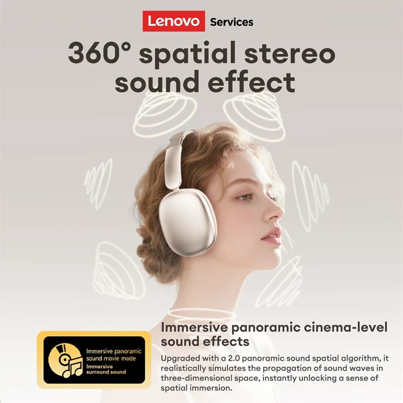 سماعات رأس لاسلكية Lenovo LES-107 بلوتوث 5.0 مع صوت محيطي، قابلة للطي، ألعاب، باس HIFI، بطارية تدوم 26 ساعة - 4