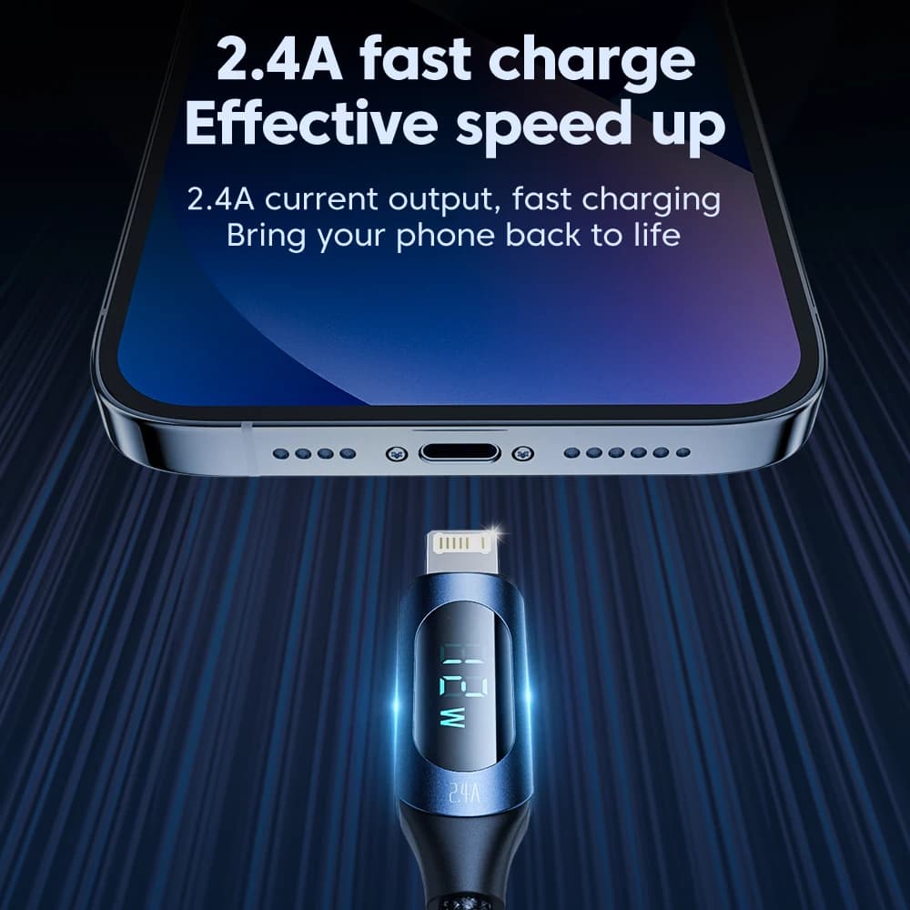 Toocki USB iPhone Data Cable LED Display Multi-color 2.4A Fast Charging Charger iP Cable for iPhone 14 13 12 Pro Max X XS iPad - 5