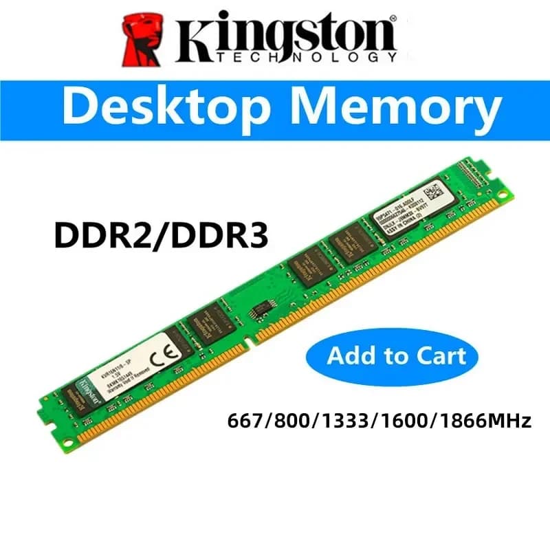 ذاكرة رام كينجستون PC2 DDR2 2 جيجا 800 ميجا هرتز 667 ميجا هرتز PC3 DDR3 4 جيجا 8 جيجا 1333 ميجا هرتز 1600 ميجا هرتز 1866 ميجا هرتز ذاكرة كمبيوتر مكتبي