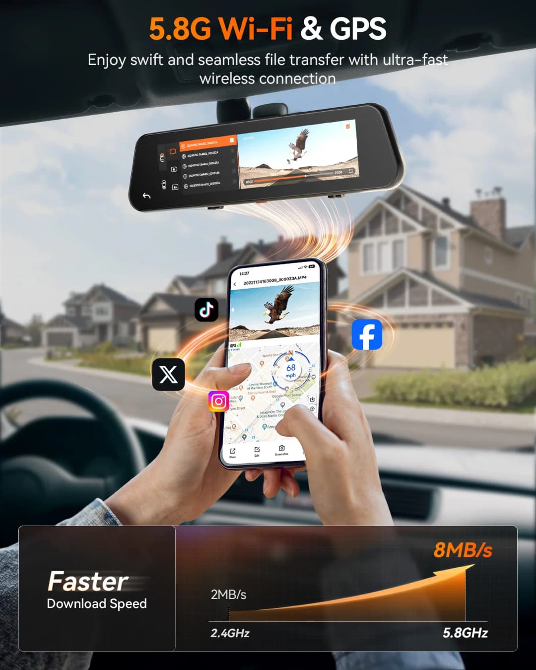 كاميرا سيارة وولف بوكس G900 برو بدقة 4K+2.5K - تحكم صوتي، واي فاي 5 جيجاهرتز، GPS، مسجل فيديو أمامي وخلفي - 4