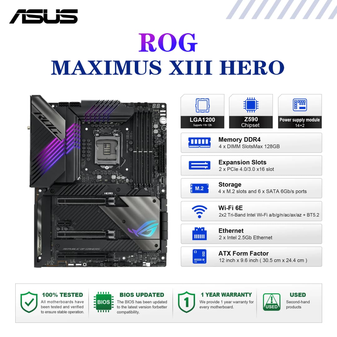 لوحة أم ASUS ROG MAXIMUS XIII HERO مقبس LGA1200 معالج CPU DDR4 5333(O.C) ذاكرة شريحة Z590 لوحة رئيسية ATX