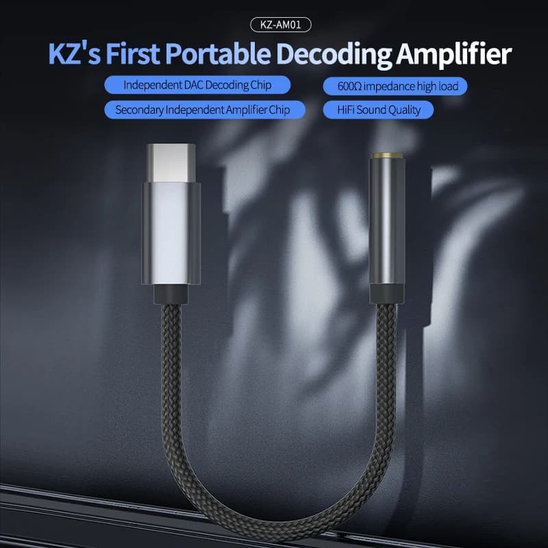 KZ AM01 محول صوت نوع-C إلى 3.5mm 32bit/384kHz هاي فاي DAC + مكبر صوت IC رقاقة مزدوجة كابل صوت سماعة أذن - 6