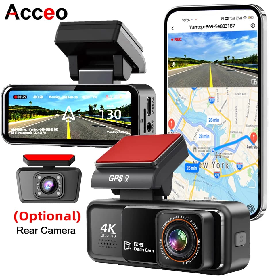 كاميرا لوحة قيادة 4K مدمج واي فاي GPS HD رؤية ليلية مسجل قيادة تسجيل حلقي دعم التحكم عبر التطبيق مراقبة وقوف السيارات 24 ساعة