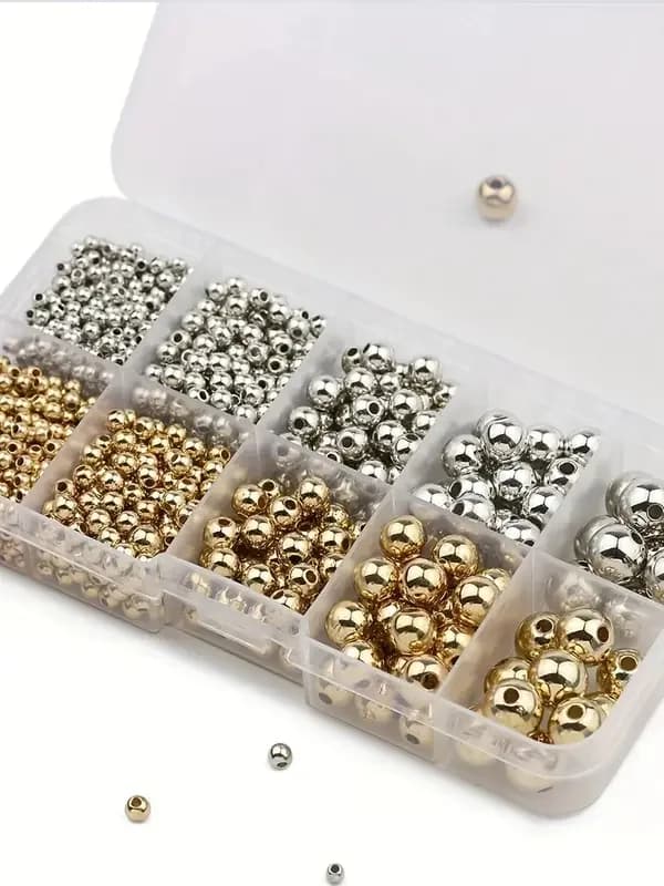 950 قطعة 3/4/6/8/10MM خرزات فضفاضة مستديرة ذهبية وفضية CCB مجموعة صندوق DIY لصنع الإكسسوارات والأساور والعقود - 4