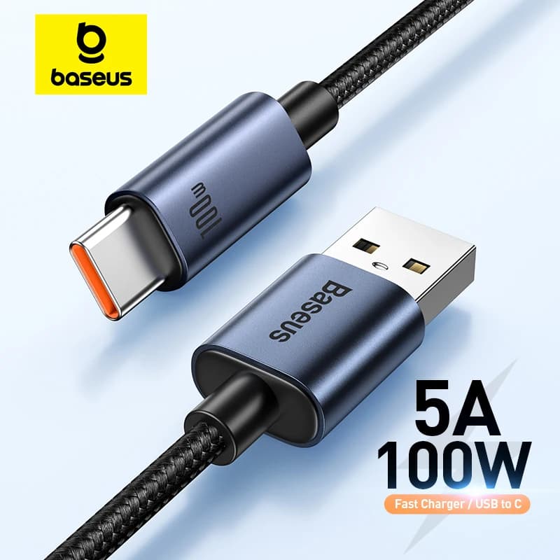 كابل Baseus 66 واط/100 واط USB Type C لهواتف هواوي P50 و P40 برو وأونر، شحن فائق السرعة 6A، كابل شحن وبيانات USB C