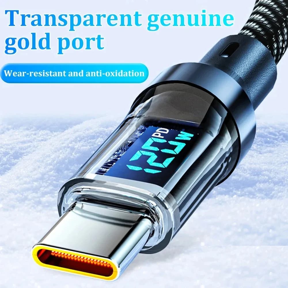 كابل USB إلى النوع C 120 وات مع شاشة رقمية شحن سريع للغاية 100 وات PD كابل بيانات من النوع C إلى النوع C لهاتف Xiaomi Samsung Huawei - 3