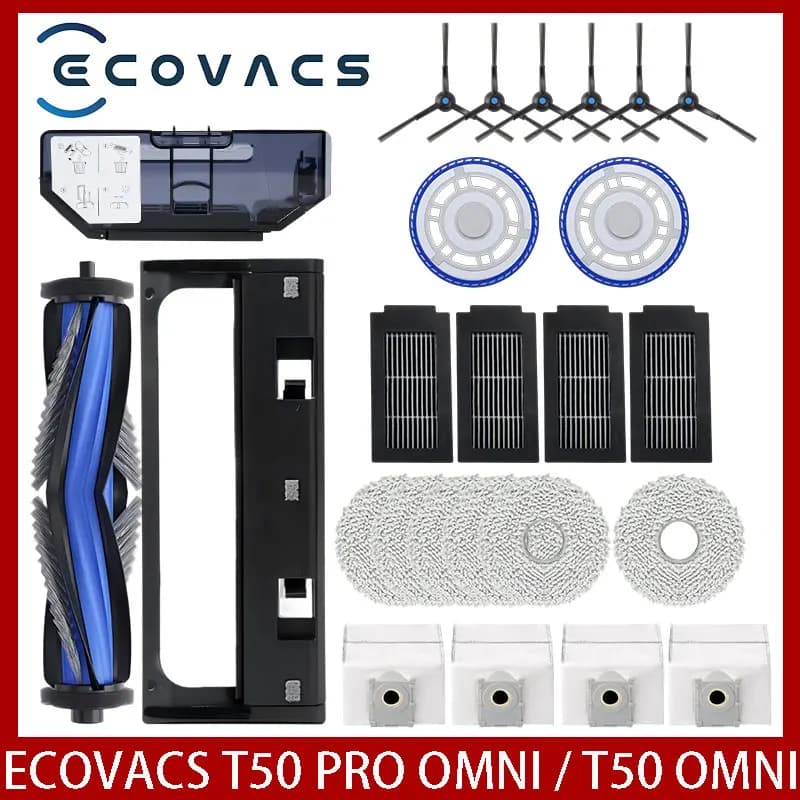 إيكوفاكس T50 PRO OMNI /T50PRO / T50 OMNI قطع غيار روبوت تنظيف الأرضيات فرش جانبية رئيسية مناشف ممسحة فلاتر HEPA أكياس غبار إكسسوارات