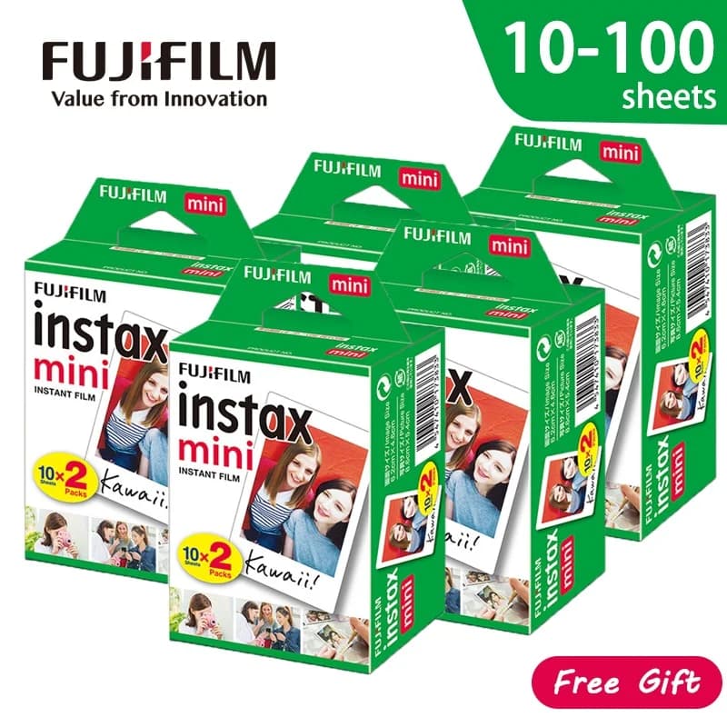 فيلم Fujifilm Instax Mini بلون حافة بيضاء، 10/100 ورقة، لكاميرا FUJI الفورية Mini 11 وMini 9 و8 و7s و70 + ملصقات مجانية