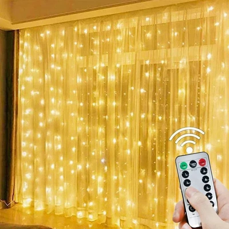 ستائر LED بطول 3/9 متر مع 8 أوضاع، تحكم عن بعد، إضاءة سلسلة للزفاف والعطلات، ديكور لغرف النوم والمعيشة