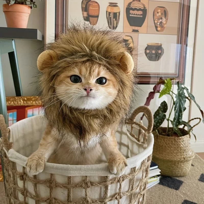 Pet Hairpiece - Humorous Lion Mane Headgear for Dogs and Cats, Adjustable Costume Accessories for Fun Dress-up and Play - 5
