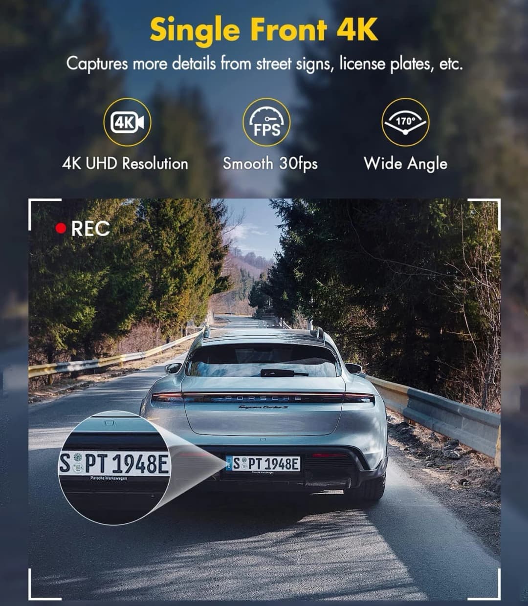 كاميرا سيارة Soam بدقة 4K+1080P، مسجل كاميرا مزدوج القناة مع GPS وWiFi، مسجل سيارة DVR، مراقبة وقوف السيارات 24 ساعة، صندوق أسود - 2
