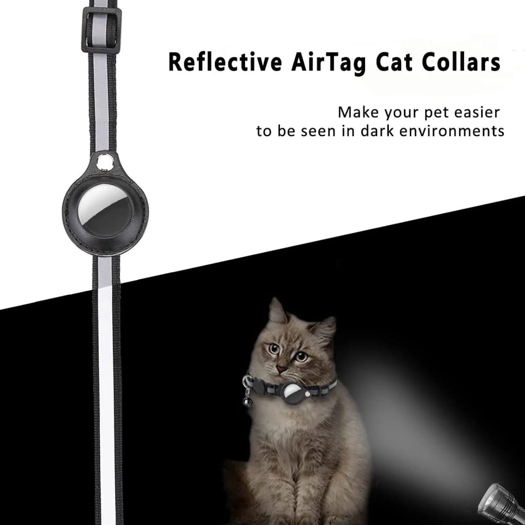 Cat AirTag Holder Collar Breakaway Reflective Strips Adjustable Kitten Collar Waterproof Cat Bell Collar Pet Air Tag Case - 6