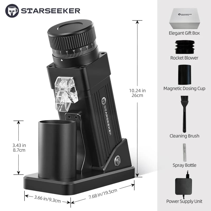 مطحنة قهوة كهربائية من STARSEEKER E55Pro، 55MM، مخروط تيتانيوم، ضبط بلا درجات، إسبريسو، مطحنة حبوب القهوة، أسود - 6