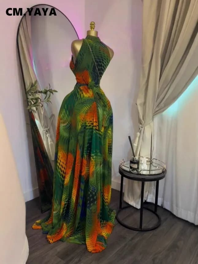 CM.YAYA 2026 Fall Women O-neck Sleeveless Print Mermaid Long Maxi Dress Cocktail Evening Birthday Beach Sexy Night Party Dresses - 2