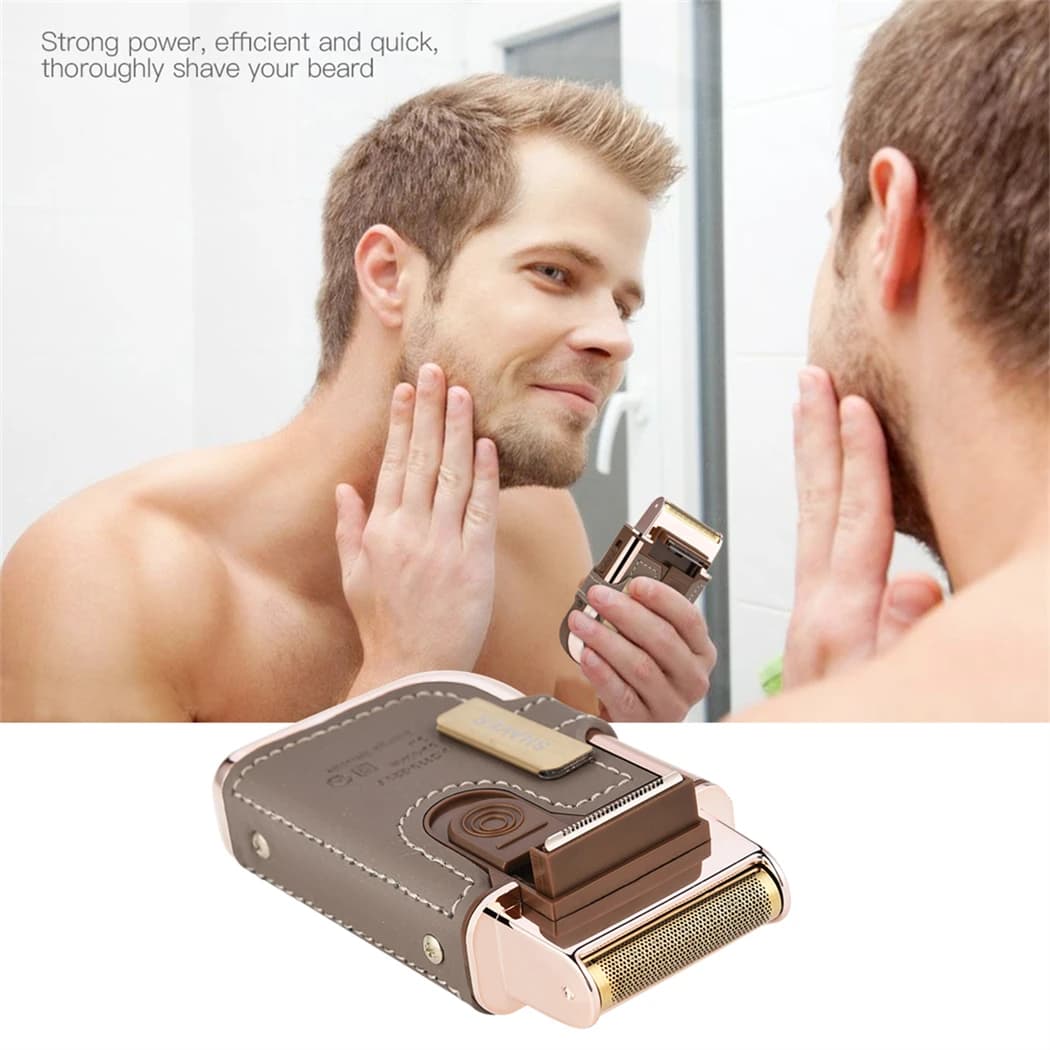 Professional Men's Shaver Cordless Beard Trimmer Rechargeable Razor Mini Leather Portable Electric Shaving Machine - 3