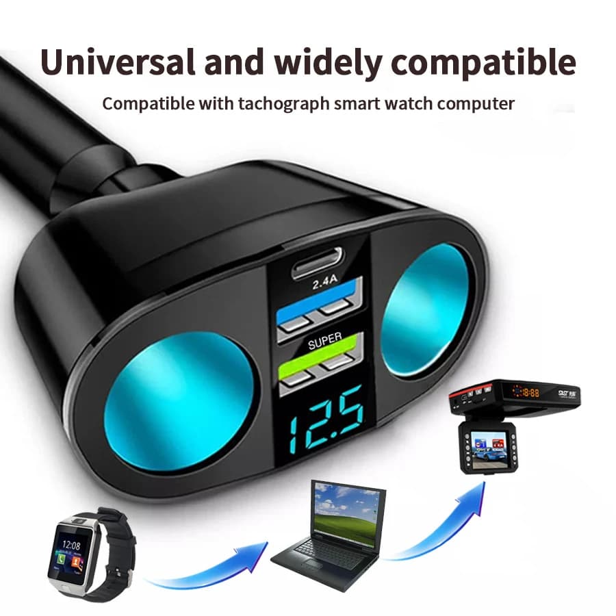 شاحن سيارة 120 واط QC3.0 - منفذين USB - شحن سريع - مناسب لمعظم السيارات - 3