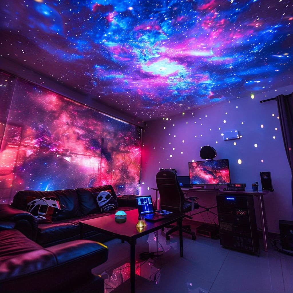 جهاز عرض أجواء LED لأضواء الشمال، 7 أوضاع، إسقاط دوران النجوم، يعمل بالـ USB، تحكم عن بعد، لديكور غرفة النوم - 5