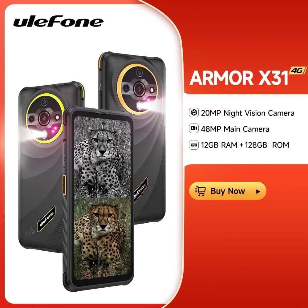 هاتف Ulefone Armor X31 4G متين بنظام Android 14 هاتف ذكي 6.56 بوصة ذاكرة وصول عشوائي 12 جيجابايت ذاكرة قراءة فقط 128 جيجابايت 48 ميجابكسل NFC كاميرا ليلية IR Blaster إصدار عالمي