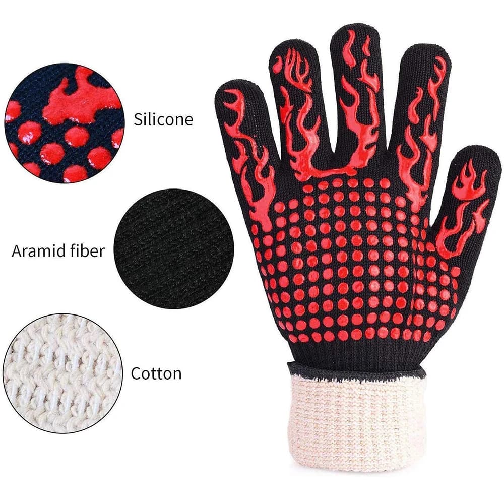 BBQ Grill Gloves High Temperature Resistance Kitchen Microwave Oven Mitts 500 800 Degree Fireproof Non-Slip Barbecue Gloves - 5