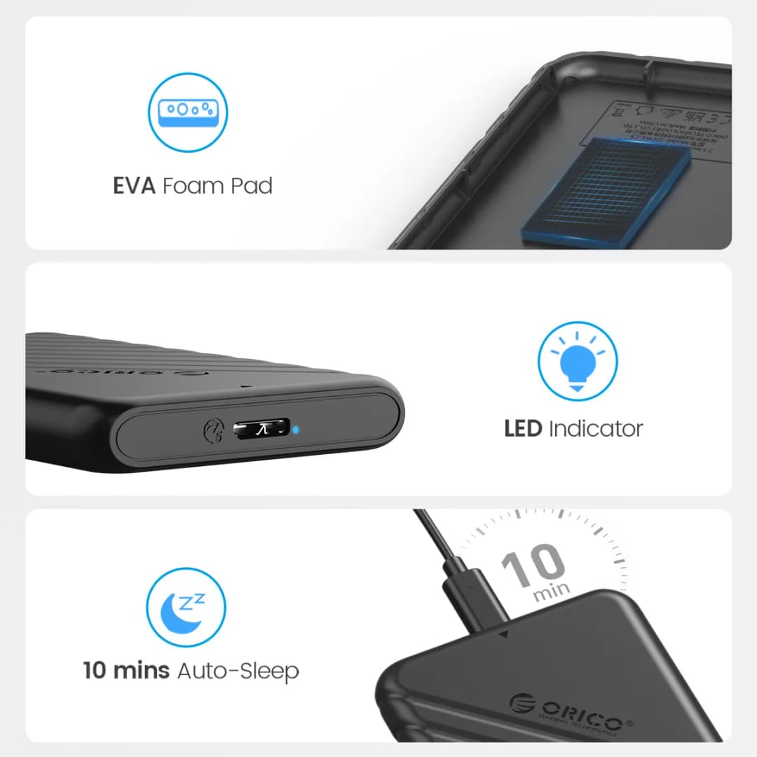 علبة تخزين خارجية ORICO للكمبيوتر المحمول MicroB USB3.0 2.5 بوصة مع دعم UASP لمحركات الأقراص الصلبة SATA بسرعة 5 جيجابت في الثانية - 6